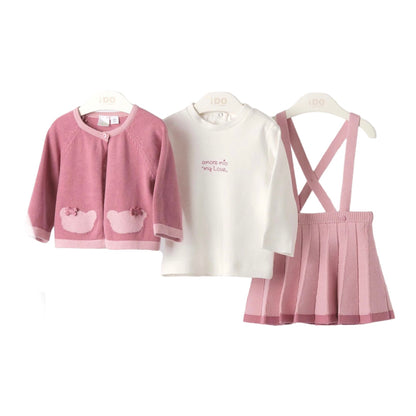 iDO, 3 piece skirts sets, iDo - 3 piece knit set, top skirt and cardigan, pink