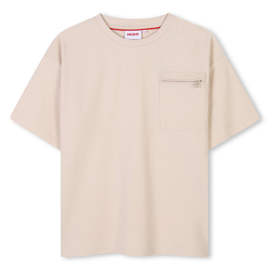 Hugo - Sand T-shirt with zip pocket