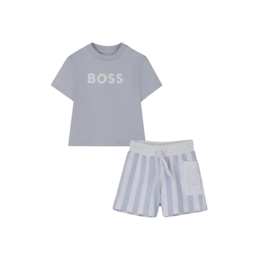 Boss - Baby 2 piece outfit, Top and stripe shorts, pale blue