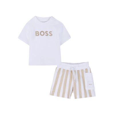Boss - Baby 2 piece outfit, Top and stripe shorts, beige