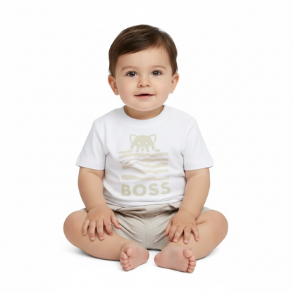 Boss - Baby 2 piece outfit, white t-shirt with beige shorts