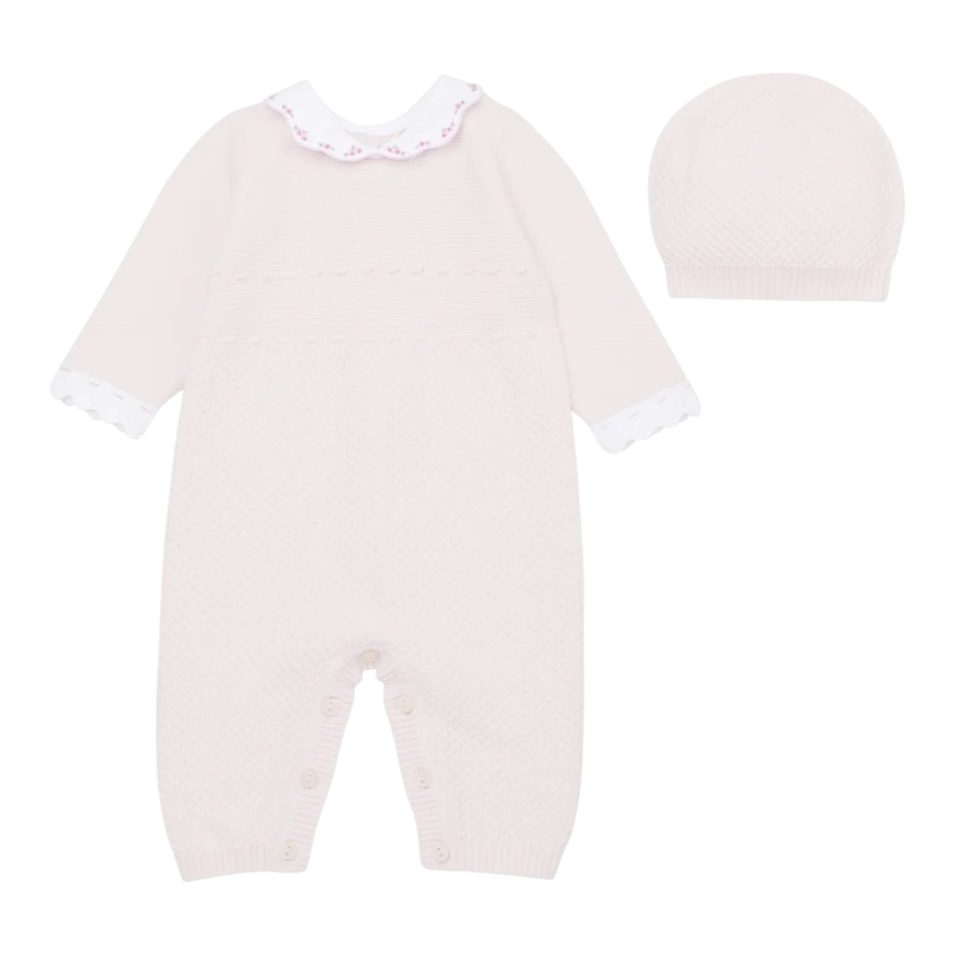 Emile et Rose, rompers, Emile et Rose - Soft pink, 2 piece, knit romper and hat