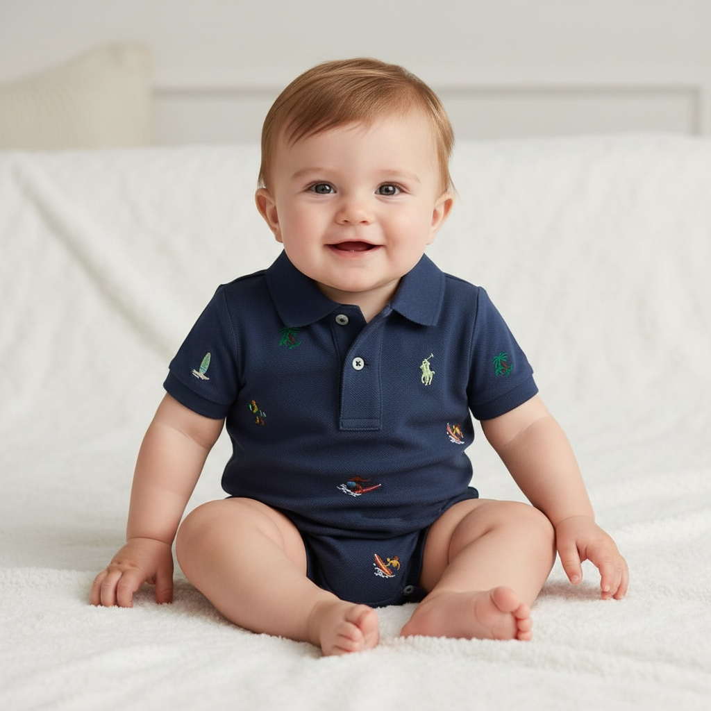 Ralph Lauren - Shortie polo romper, clancy blue