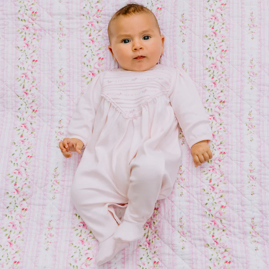 Emile et Rose, Rompers, Emile et Rose - Light pink romper with embroidered yolk