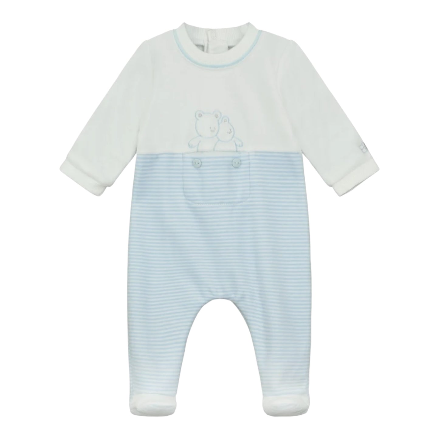 Emile et Rose, Rompers, Emile et Rose - pale blue and white velour all in one, Emerson