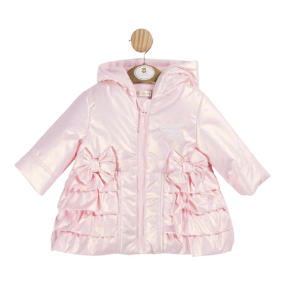 Mintini, Coats & Jackets, Mintini - Pink pearlised 'Bows and frills' coat