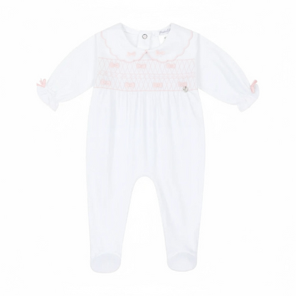 Deolinda - White romper with light pink smocking detail