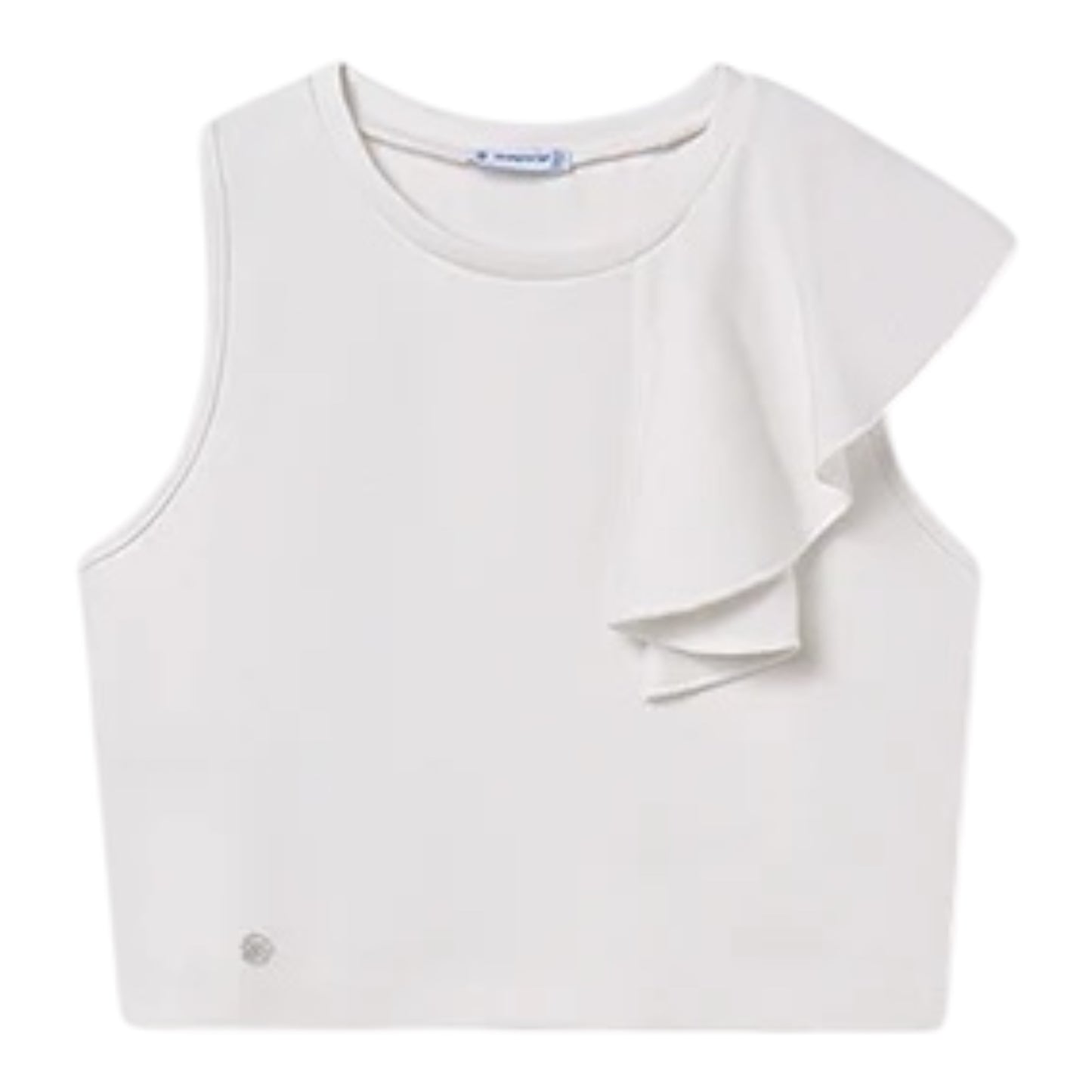 Mayoral, T-shirts, Mayoral - Cream crop top, asymmetric sleeve