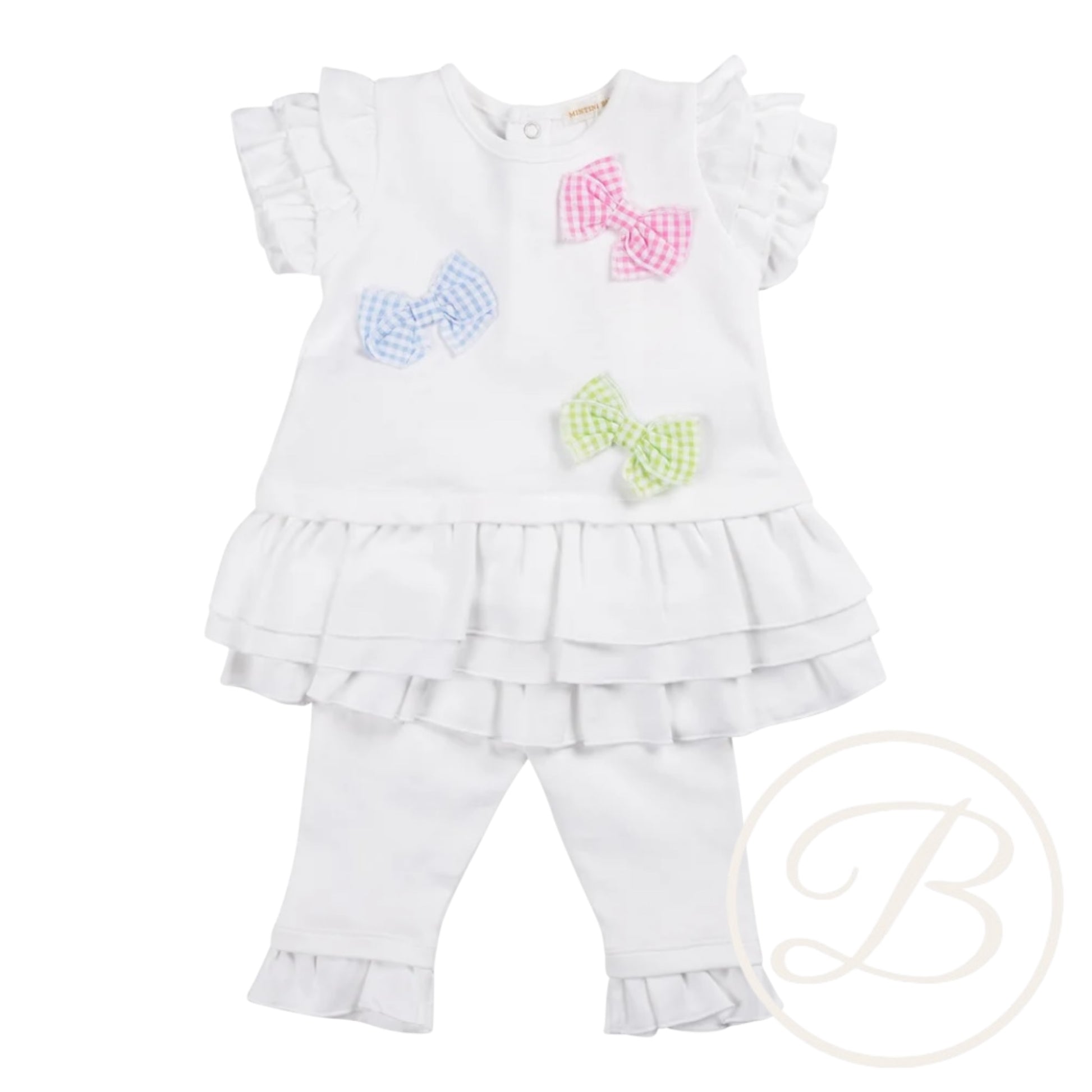 Mintini, 2 piece legging outfits, Mintini - 2 piece white  legging set with coloured bow detail