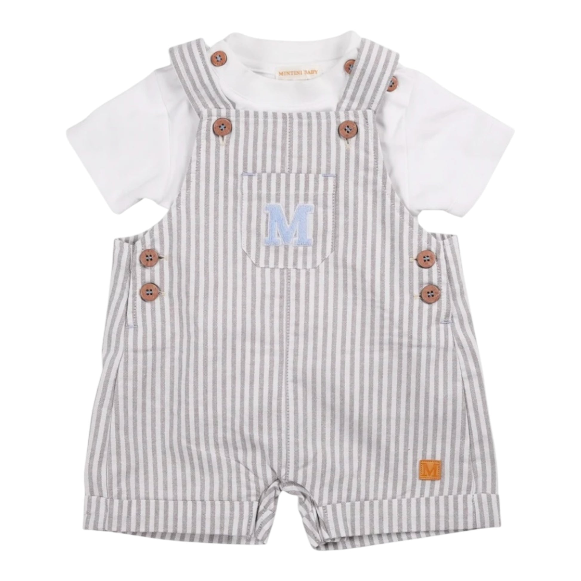 Mintini, 2 piece dungaree outfits, Mintini - Dungarees and T-shirt, taupe and white stripe