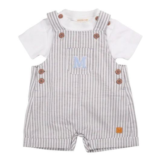 Mintini, 2 piece dungaree outfits, Mintini - Dungarees and T-shirt, taupe and white stripe