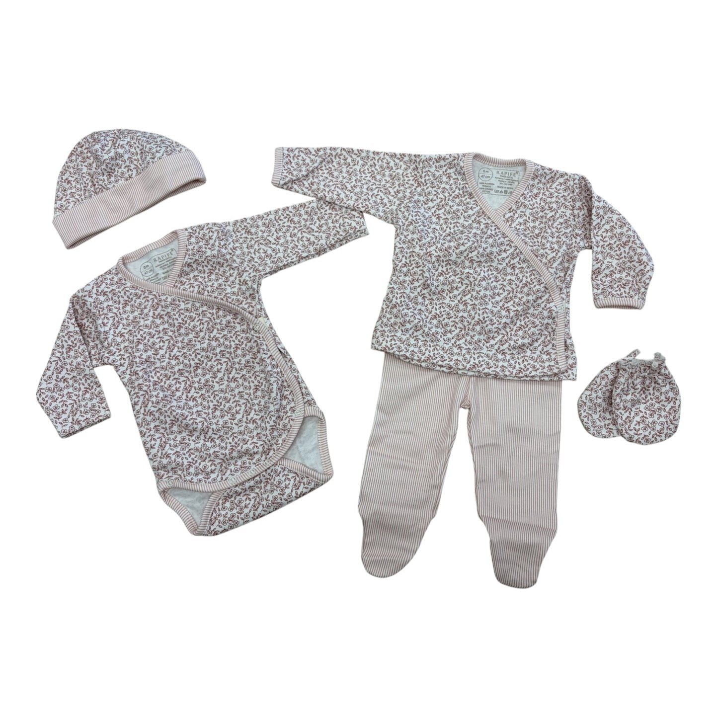 Rapife - 5 piece baby set, pink ditsy