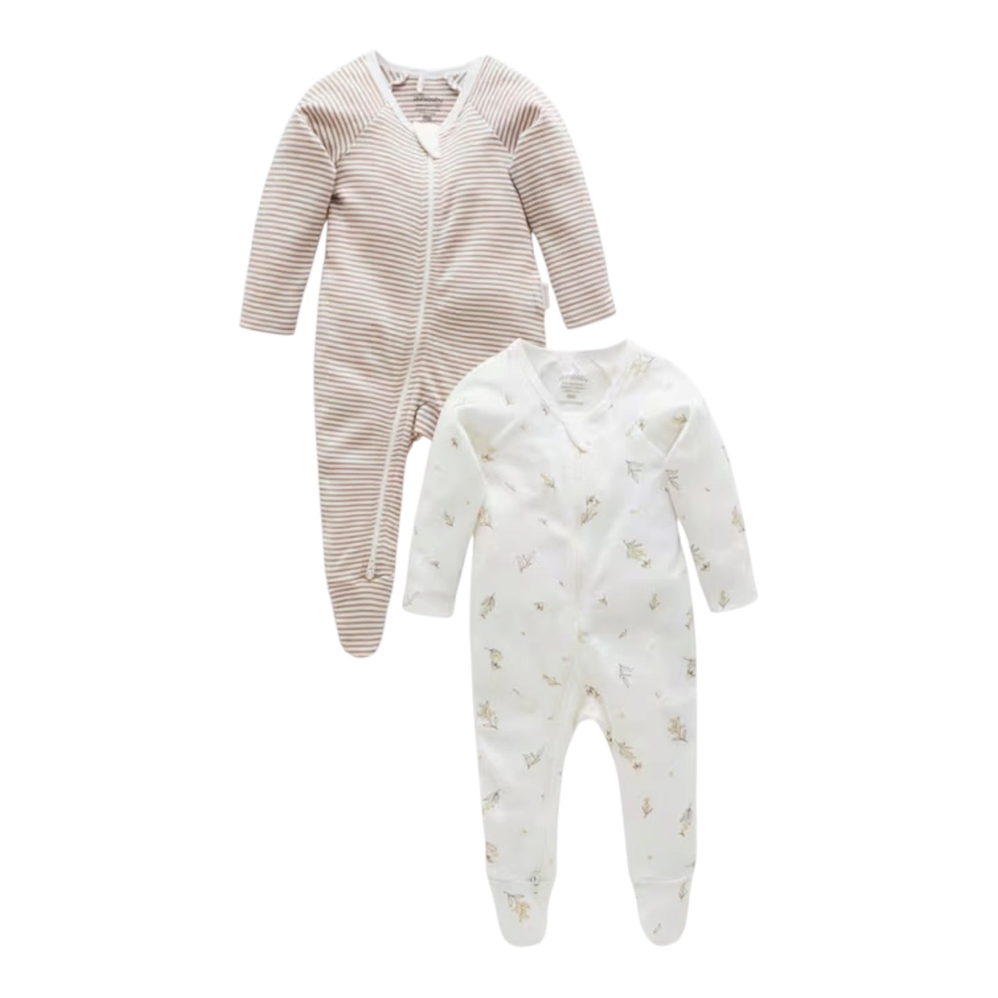 purebaby - 2 pack rompers, beige