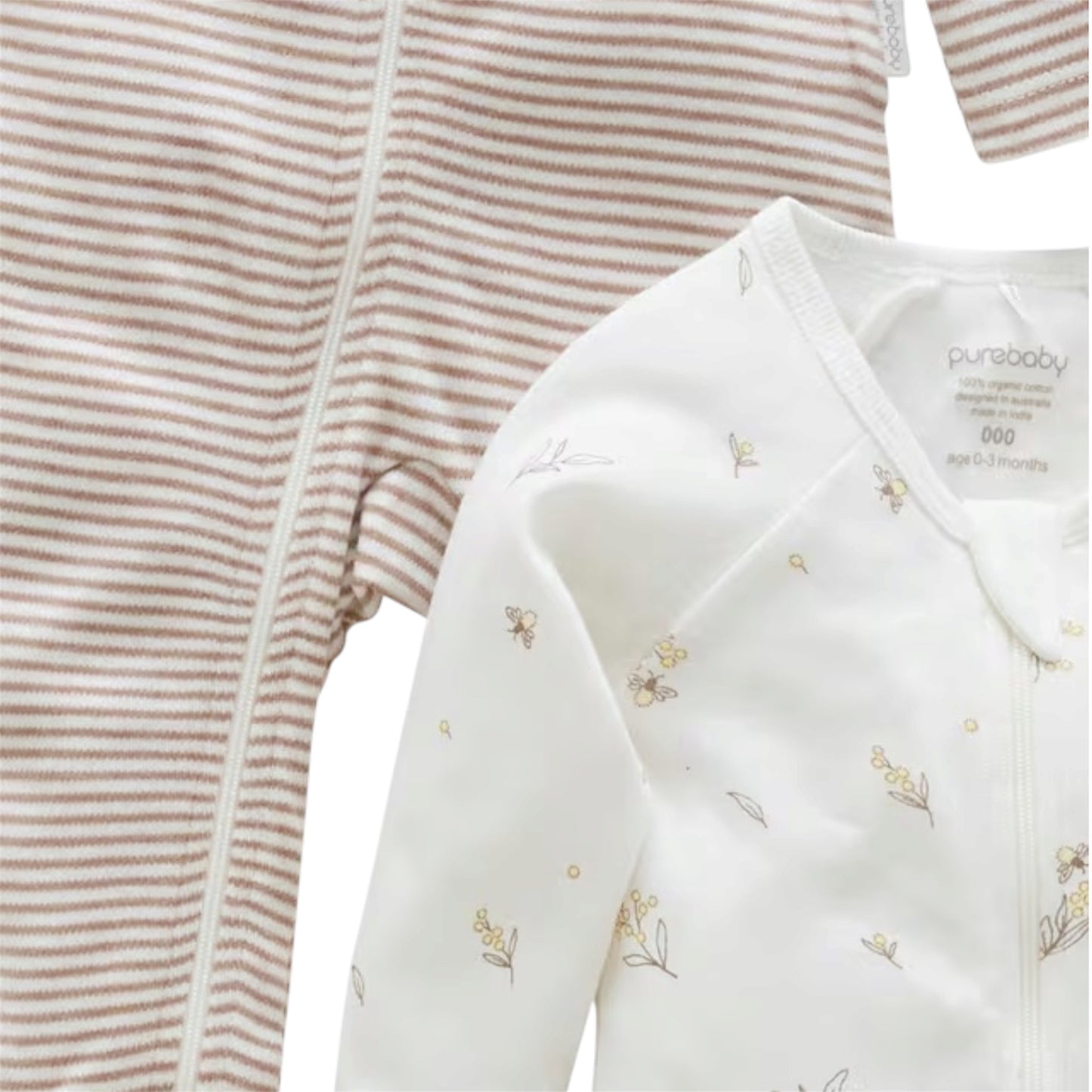 purebaby - 2 pack rompers, beige