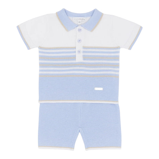 blues baby - 2 piece light blue knit shorts outfit