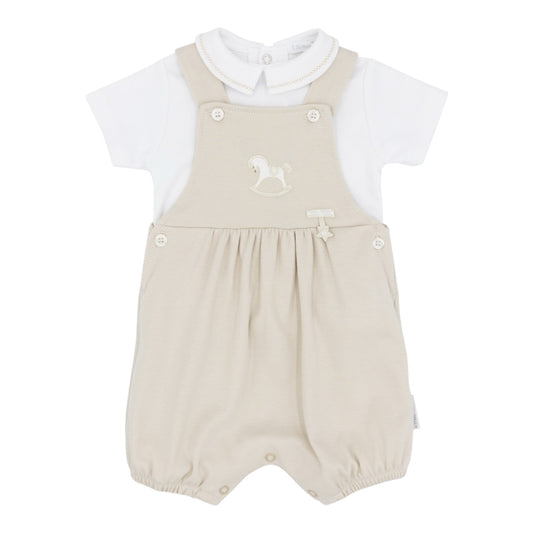 blues baby - 2 piece dungaree outfit, beige dungarees, white top