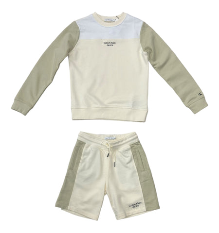 Calvin Klein, 2 piece shorts sets, Calvin Klein - Cream, white Sweat top and shorts set