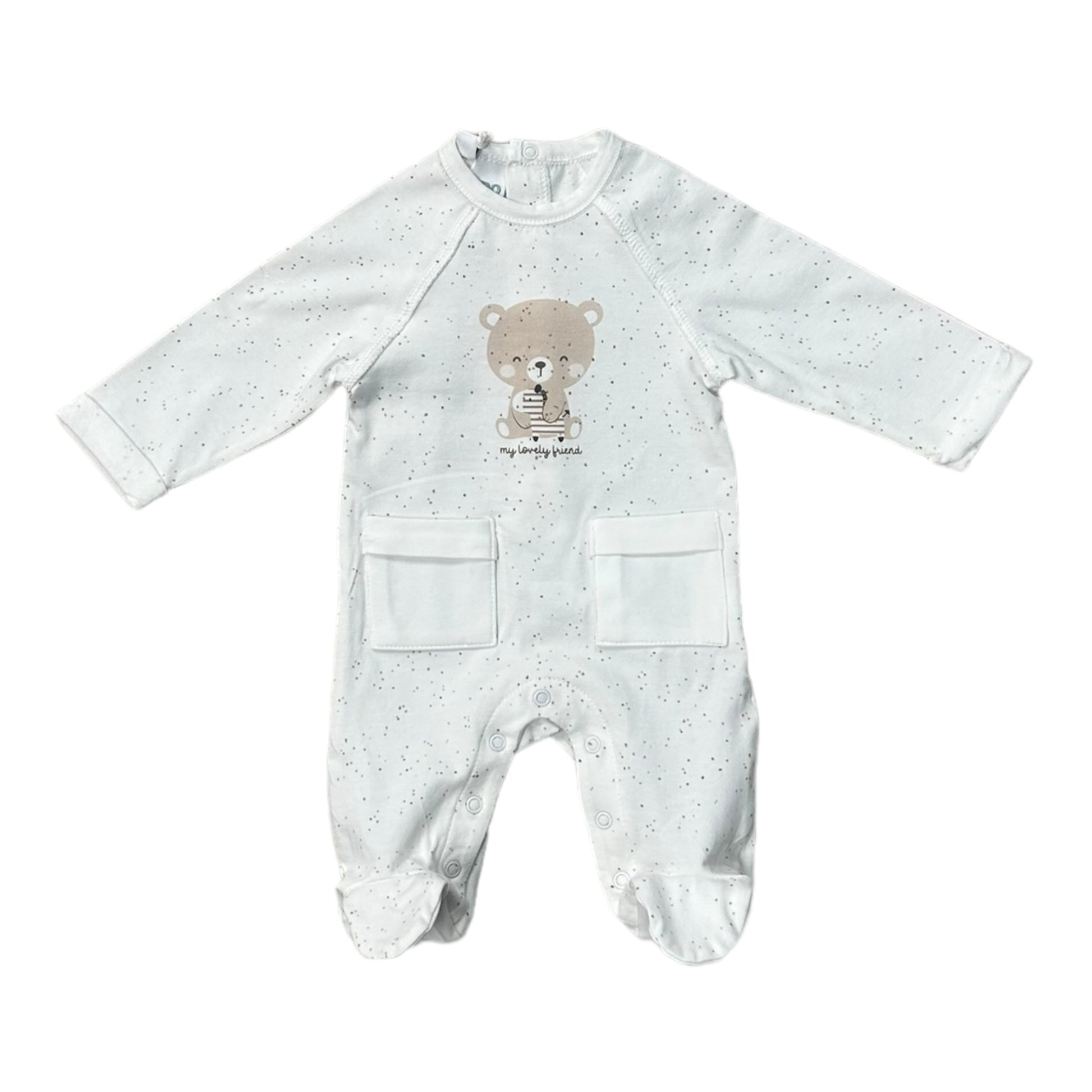 iDO, Romper, iDO - Cream romper, with front bear print, 2 pockets