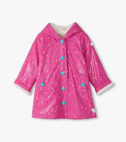 Hatley, raincoats, Hatley - Raindrops sherpa lined splash jacket, pink