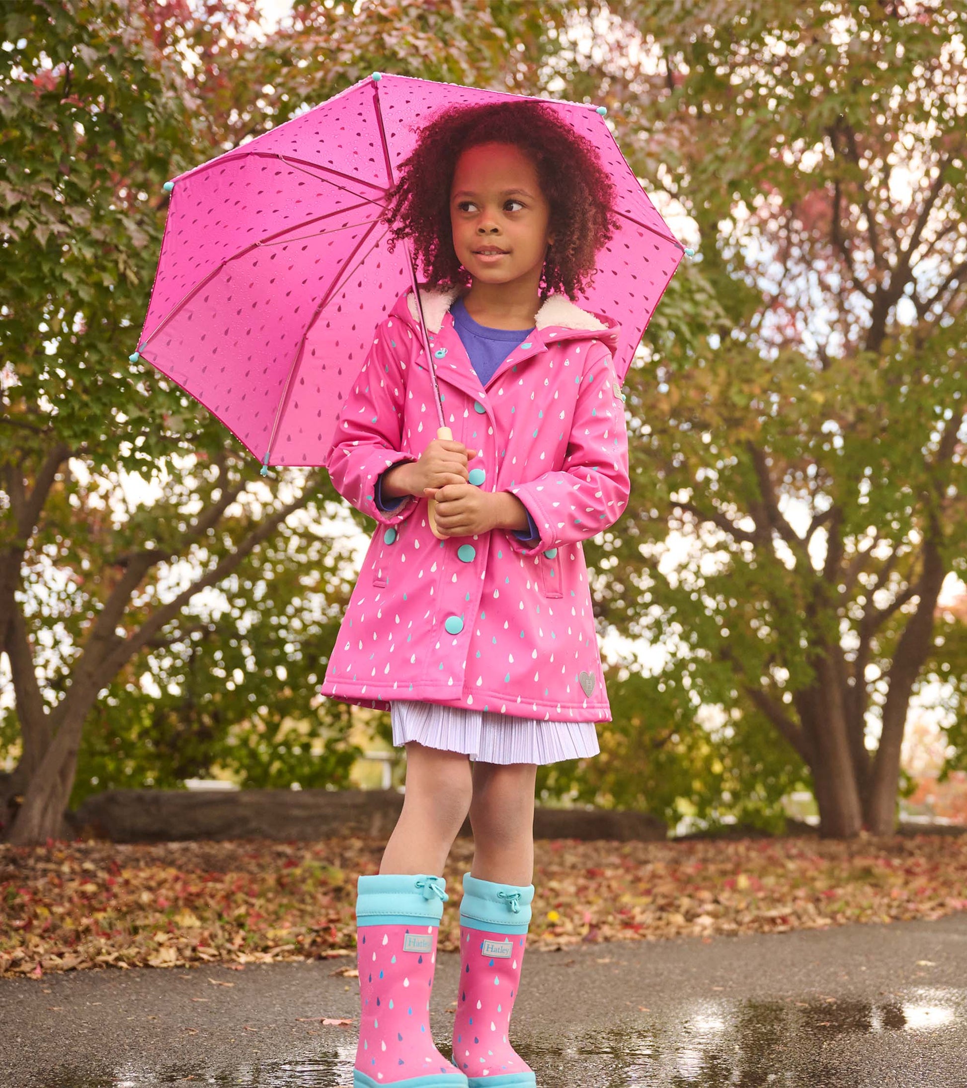 Hatley, raincoats, Hatley - Raindrops sherpa lined splash jacket, pink