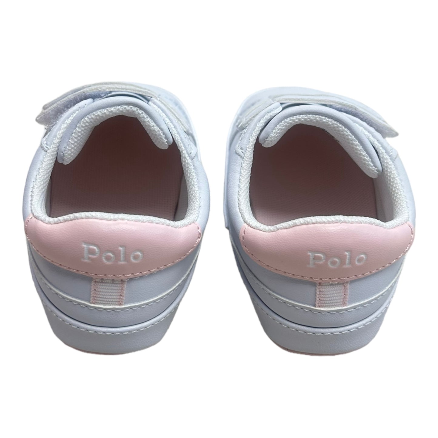 Ralph Lauren, footwear, Ralph Lauren - White faux leather baby shoes, pink trim, trainer style, velcro