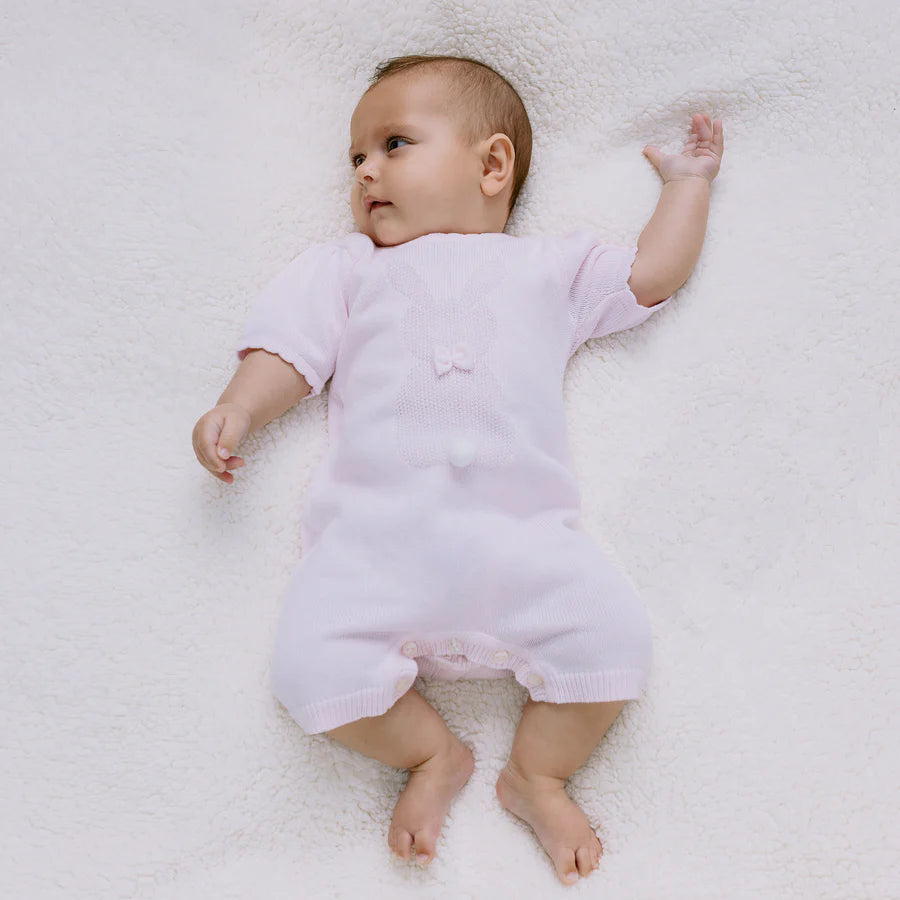 Emile et Rose, rompers, Emile et Rose - Light pink knit all in one, bunny design, Frankie