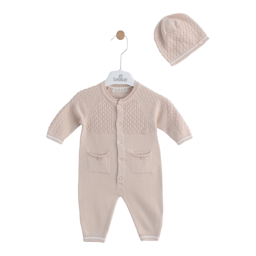 leo king, All in ones, leo king - Beige knit all in one with matching hat