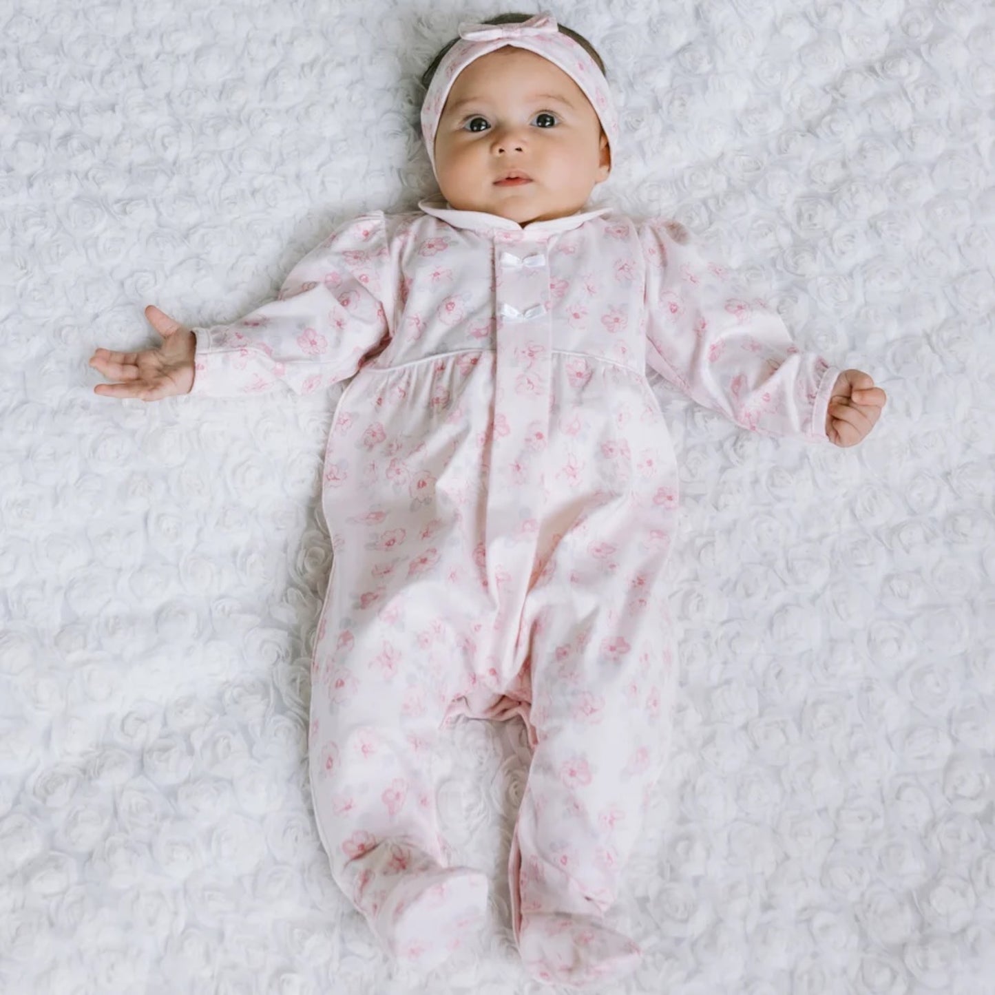 Emile et Rose - Pink all in one with all over floral print, with matching headband