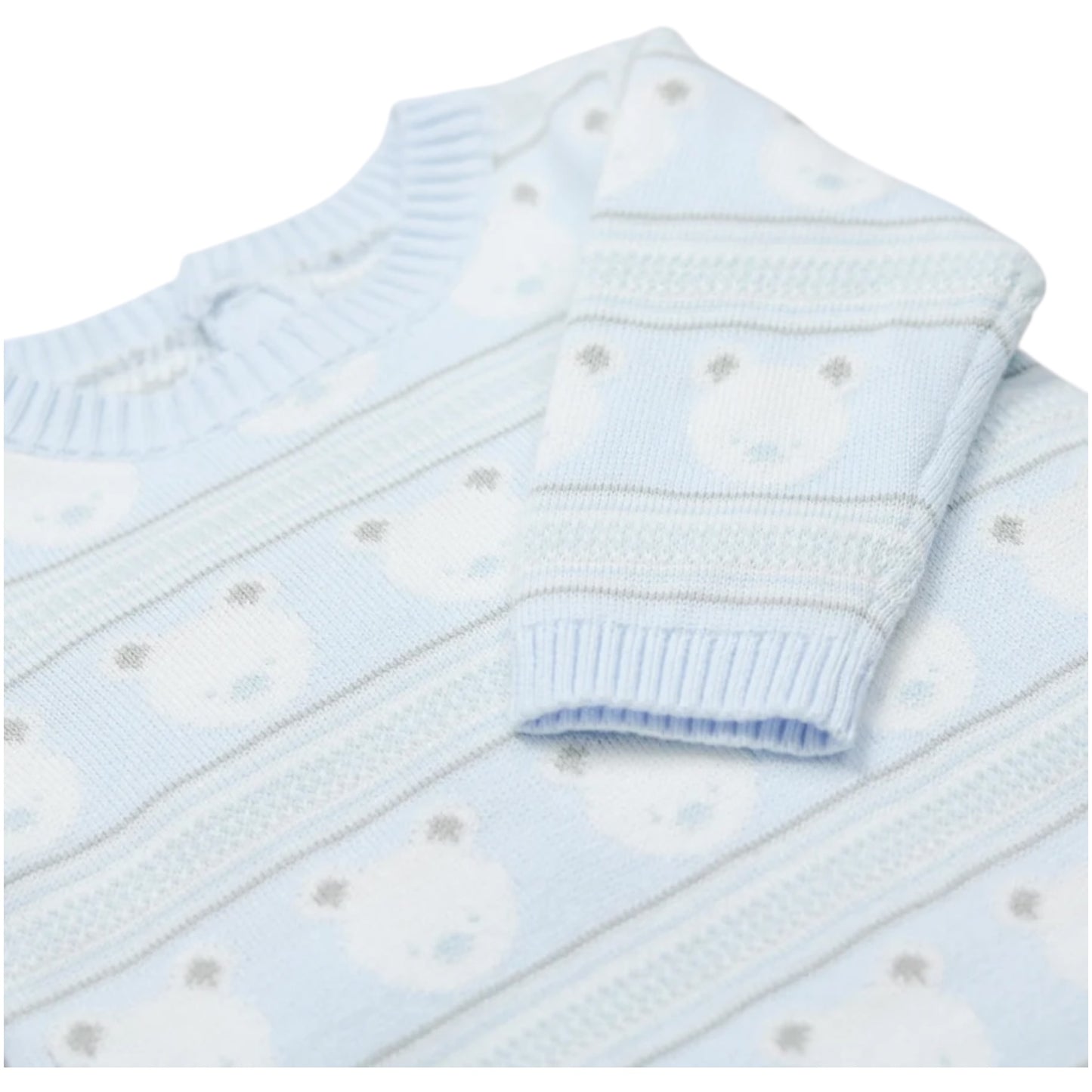 Emile et Rose - Light blue knitted, bear patterned, all in one with hat, Harry