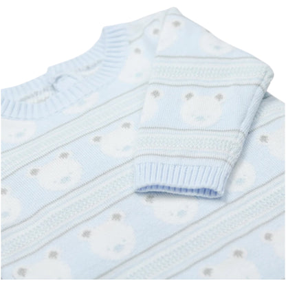 Emile et Rose - Light blue knitted, bear patterned, all in one with hat, Harry