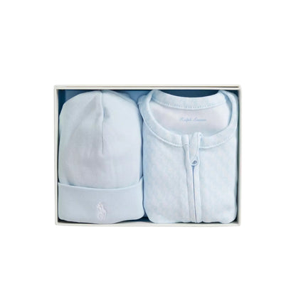 Ralph Lauren -  Light blue, 2 piece baby outfit, all in one and pull on hat