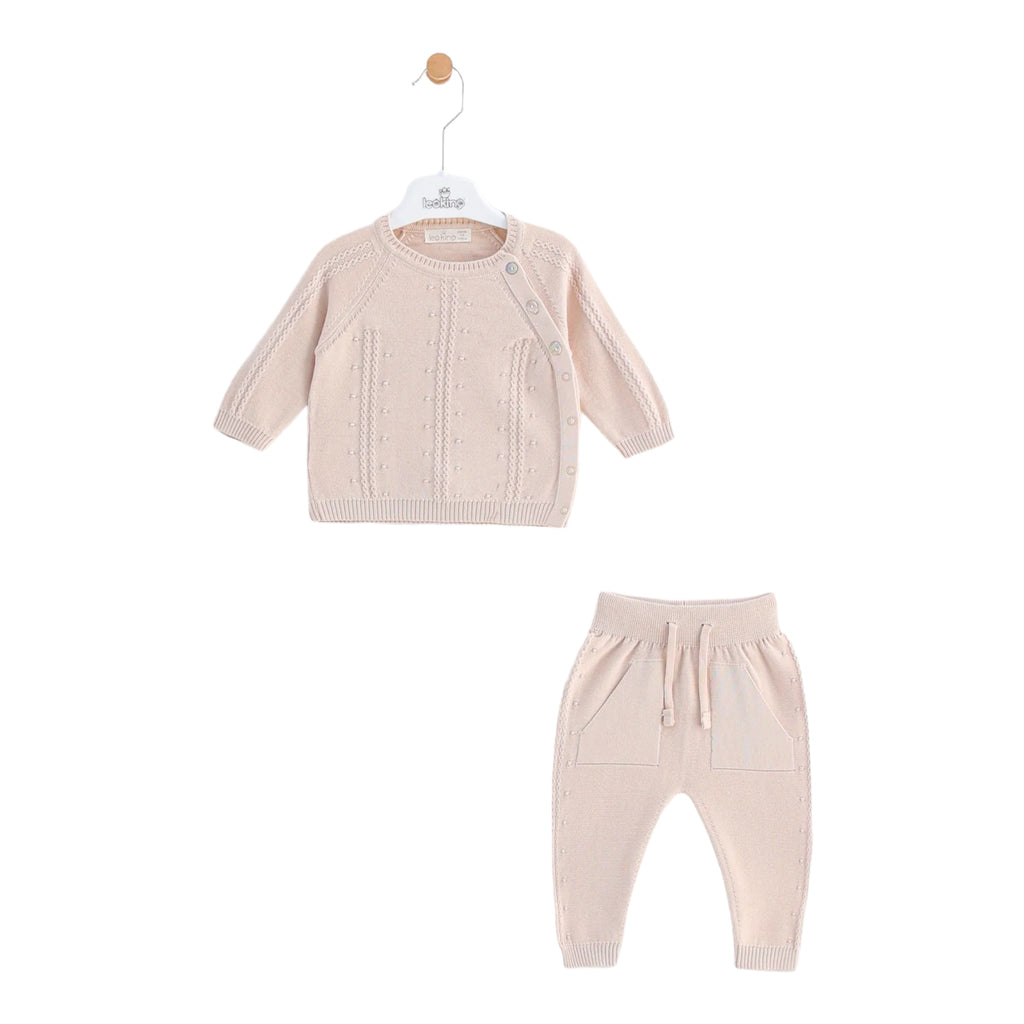 leo king, 2 piece outfits, leo king - Baby  knitted Beige 2 piece outfit