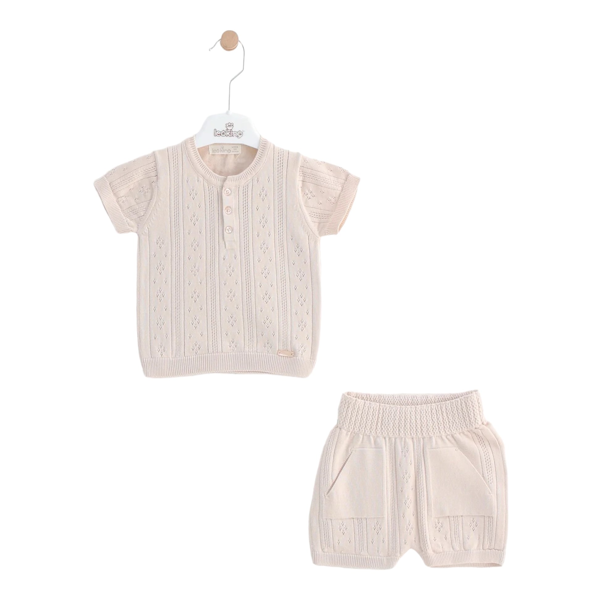 leo king, 2 piece shorts outfits, leo king - 2 piece beige shorts knit set