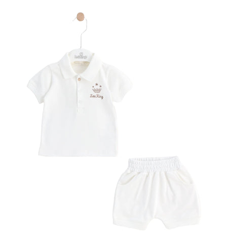 leo king, 2 piece outfits, leo king -Cream 2 piece shorts and T-shirt set