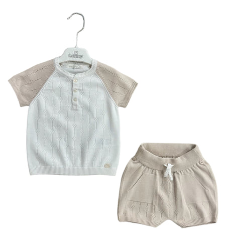 leo king, 2 piece shorts outfits, leo king - 2 piece cream and beige shorts knit set