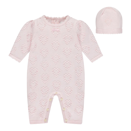 Emile et Rose, Rompers, Emile et Rose - Pink knitted all in one with hat, Dawn