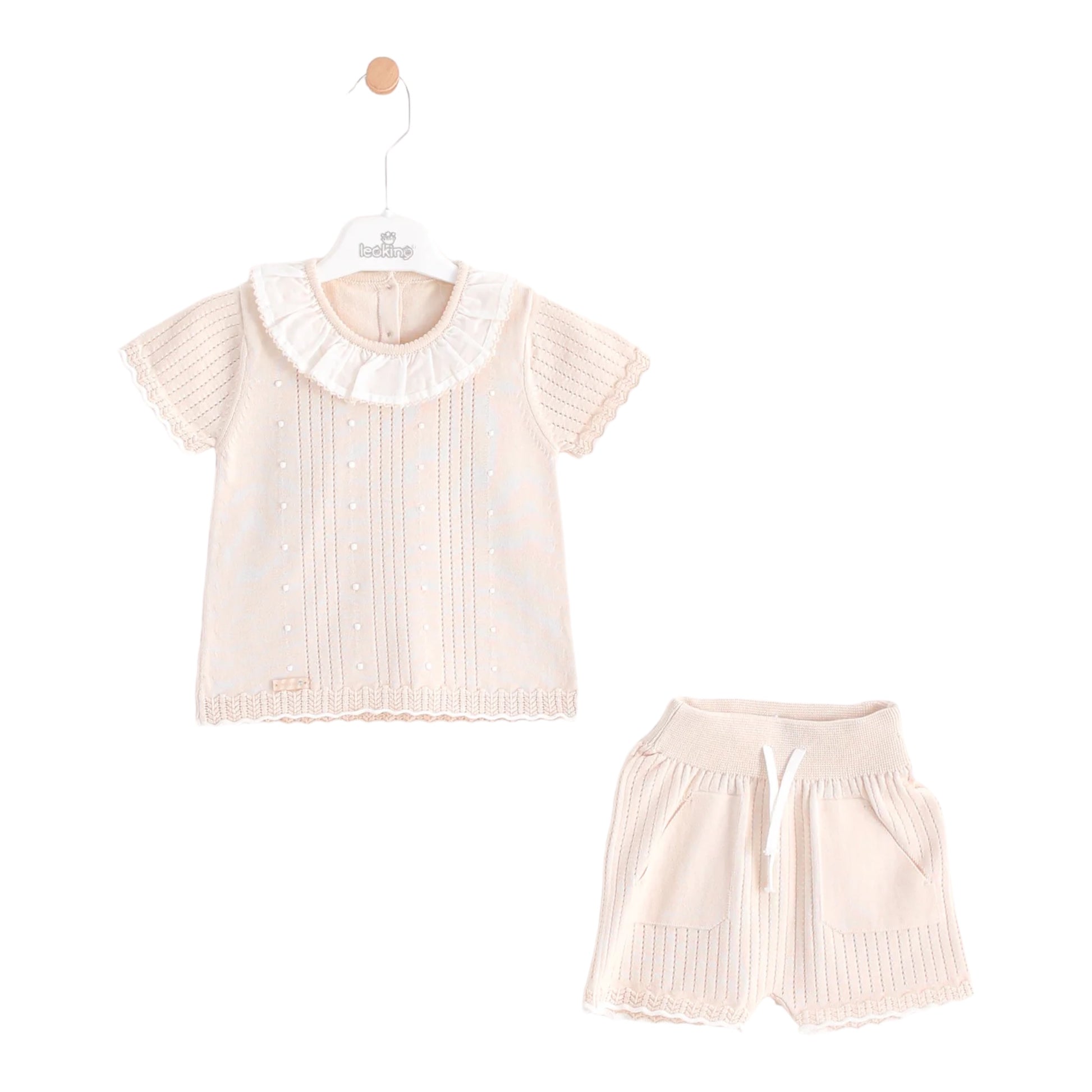 leo king, 2 piece shorts outfits, leo king - 2 piece beige shorts knit set