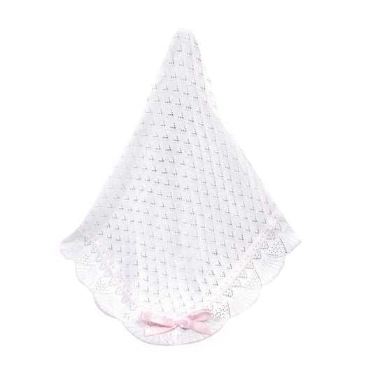 Sarah Louise - Shawl, white with pink trim