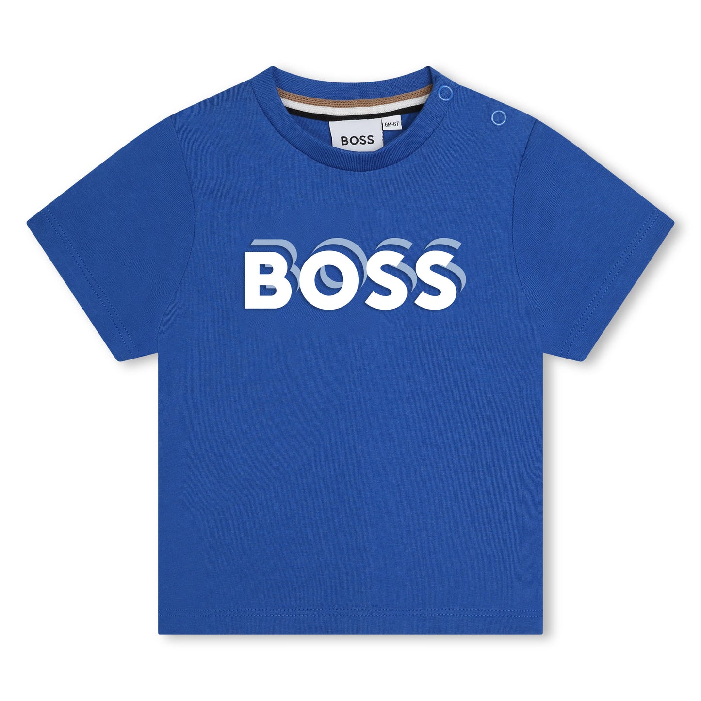 Boss, T-shirts, Boss - Blue crew neck T-shirt with white BOSS print across front