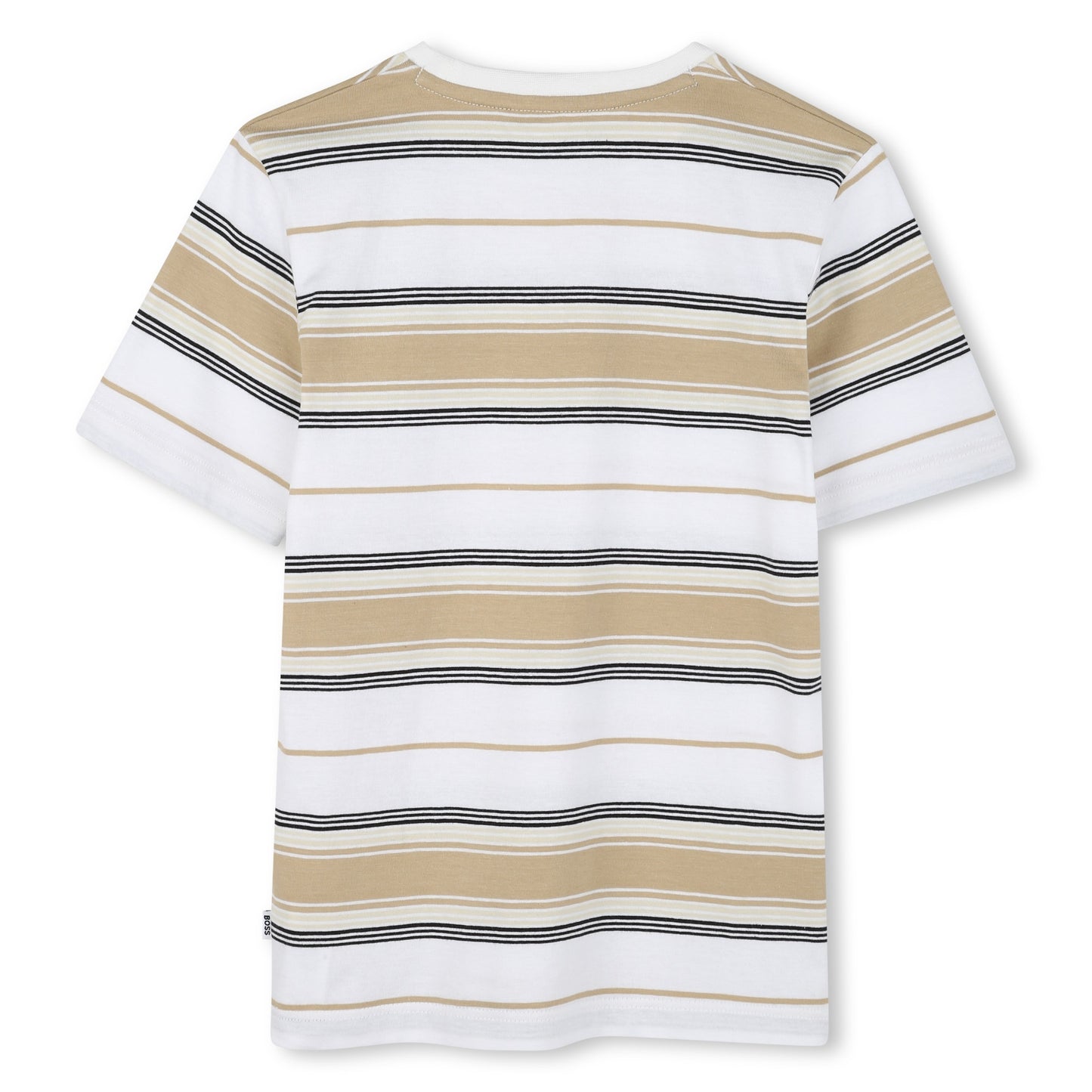 Boss, T-shirts, Boss - Short sleeved, crew neck, white and sand stripe T-shirt,