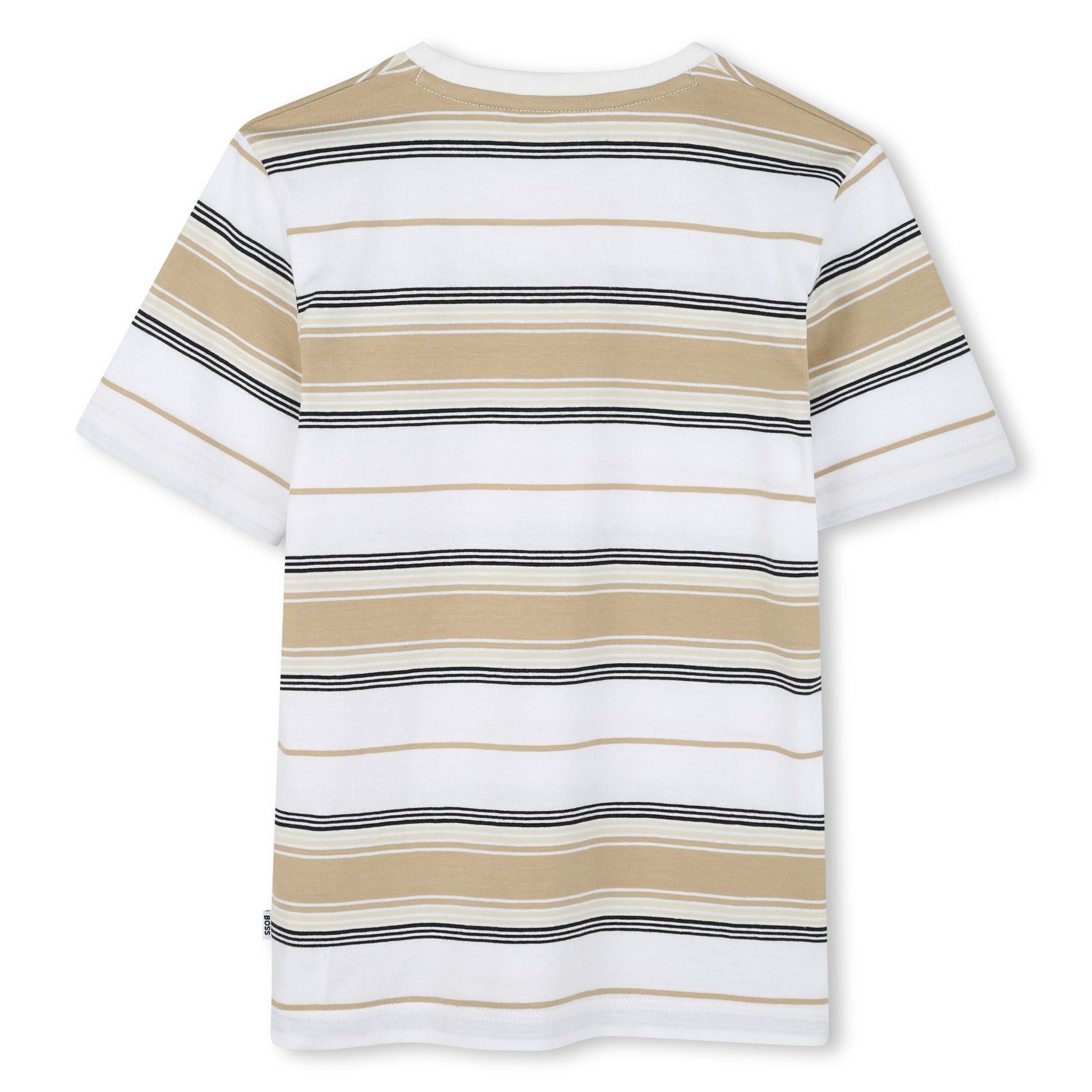 Boss, T-shirts, Boss - Short sleeved, crew neck, white and sand stripe T-shirt,