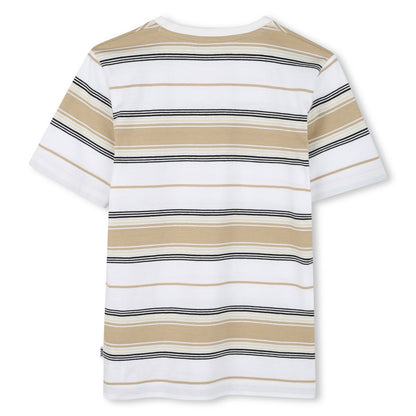 Boss, T-shirts, Boss - Short sleeved, crew neck, white and sand stripe T-shirt,