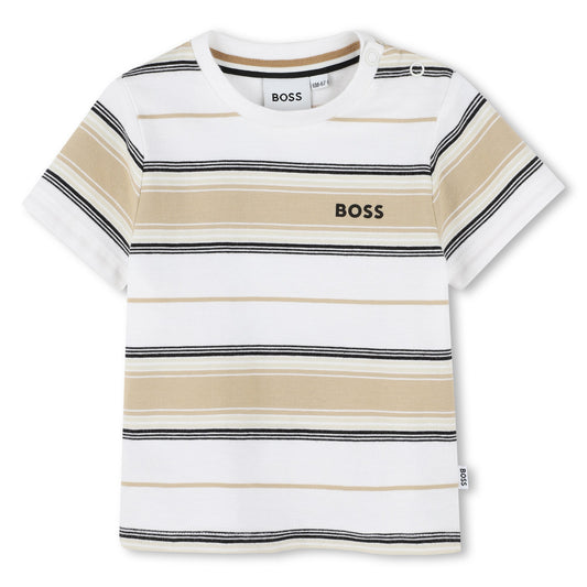 Boss, T-shirts, Boss - Cream and white stripe, Short sleeved Tee-shirt