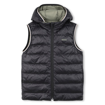 Boss - Green reversible padded gilet with hood