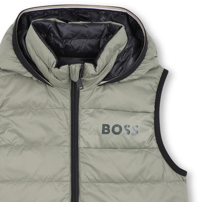 Boss - Green reversible padded gilet with hood