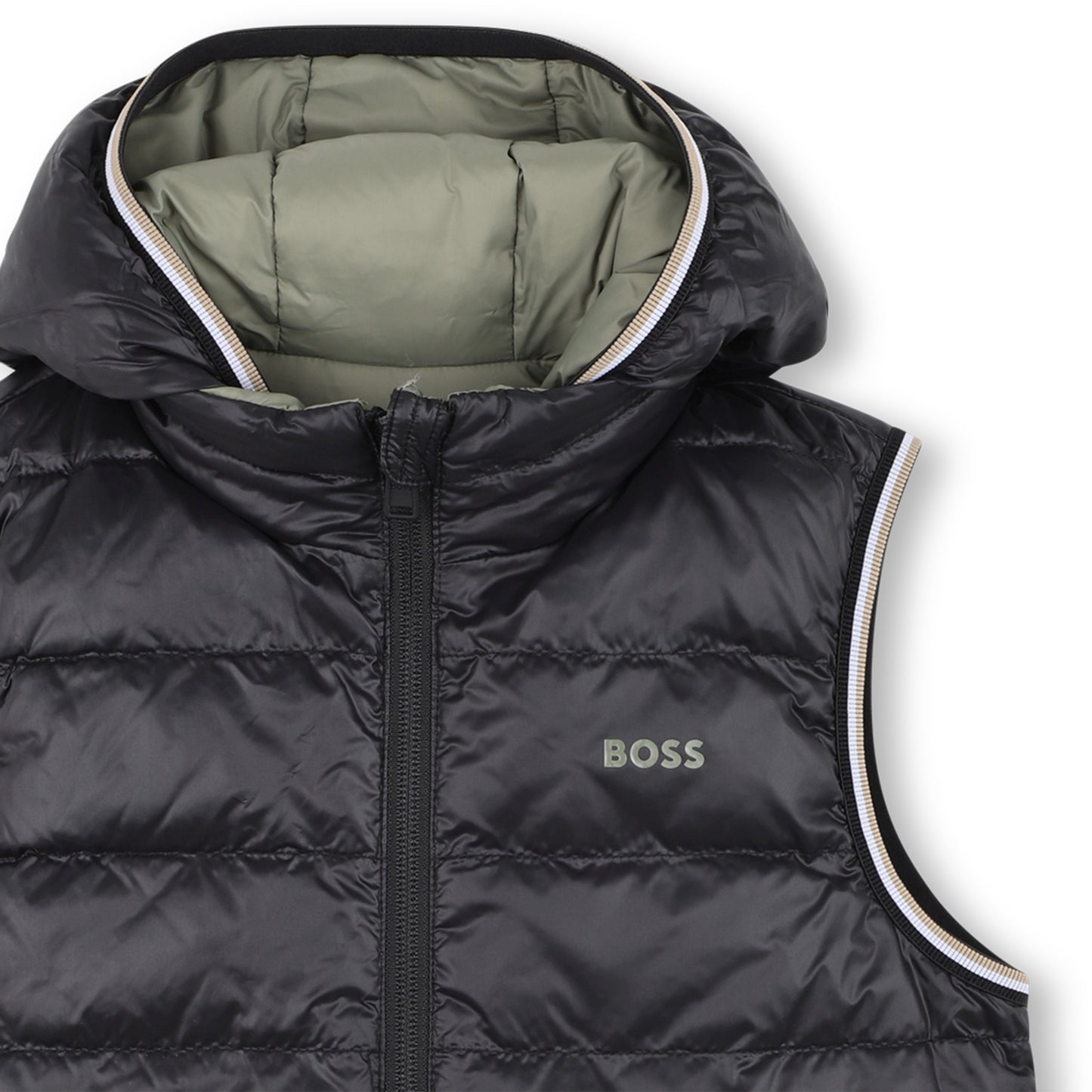 Boss - Green reversible padded gilet with hood