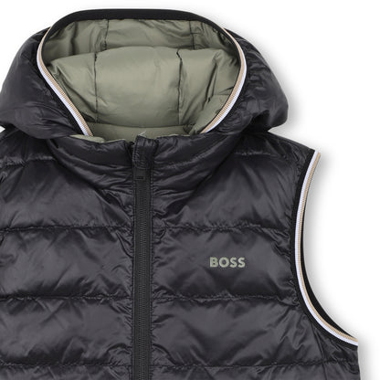 Boss - Green reversible padded gilet with hood