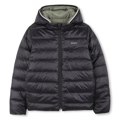 Boss - Green reversible hooded padded jacket