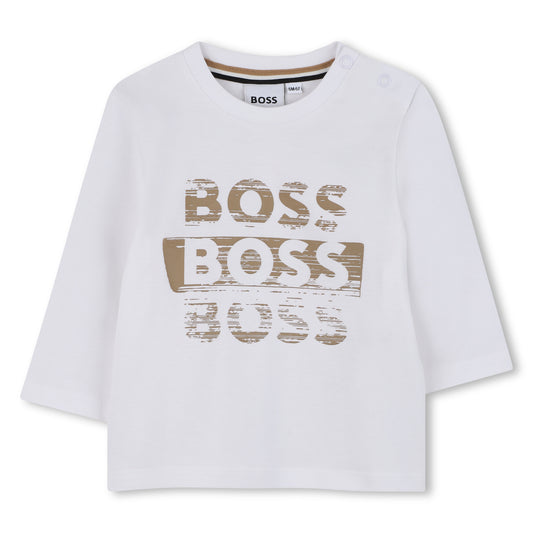 Boss - White long sleeved T-shirt, Boss front print. (18m -3yrs)