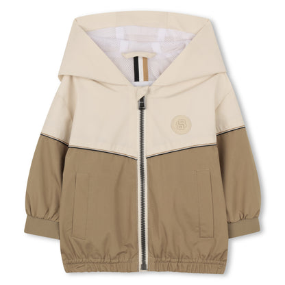 Boss - Toddler windbreaker, hooded jacket, tan and cream